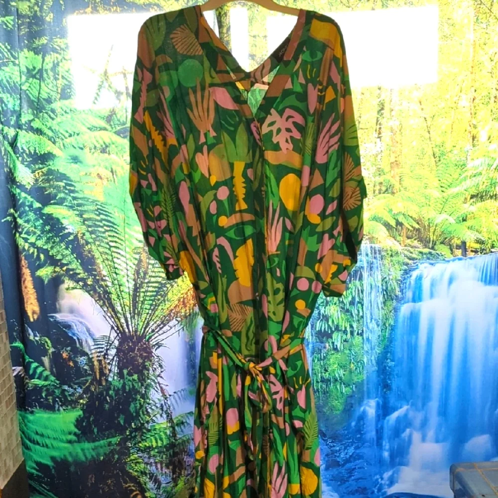 Monkl Jungle Tropical Caftan Vacation Dress New M/L Large - Picture 1 of 6